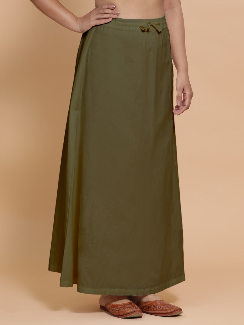 Petticoat/Underskirt for Sarees in Deep Olive Green Linen-Binks