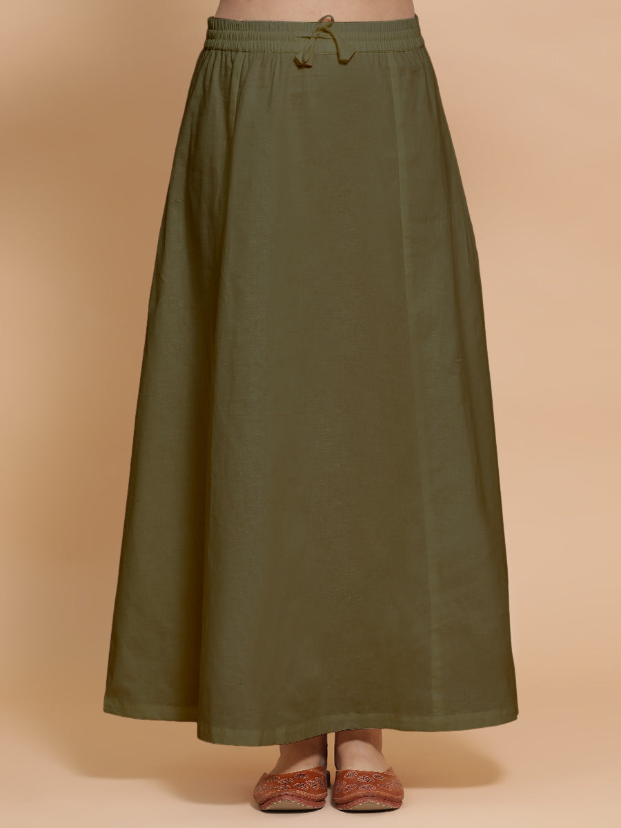 Petticoat/Underskirt for Sarees in Deep Olive Green Linen, in Green 70% Cotton 30% Linen, made for daily & work (view 8).