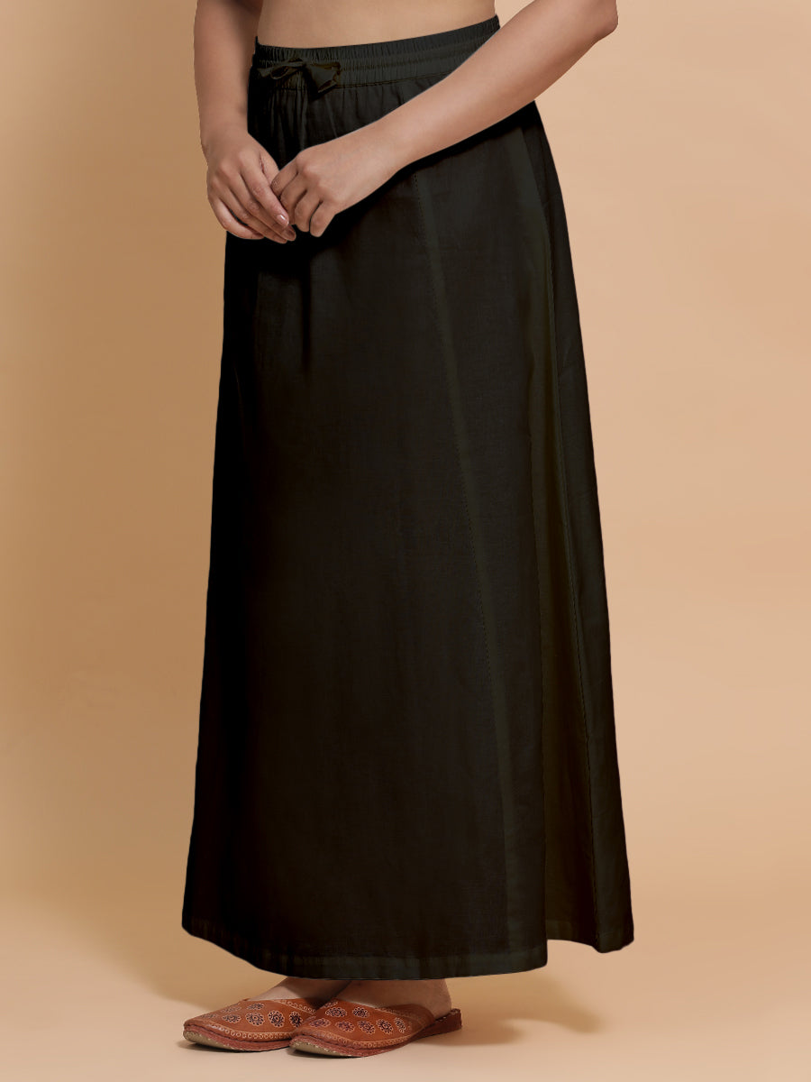 Petticoat/Underskirt for Sarees in Ebony Black Linen, in Black 70% Cotton 30% Linen, made for daily & work.