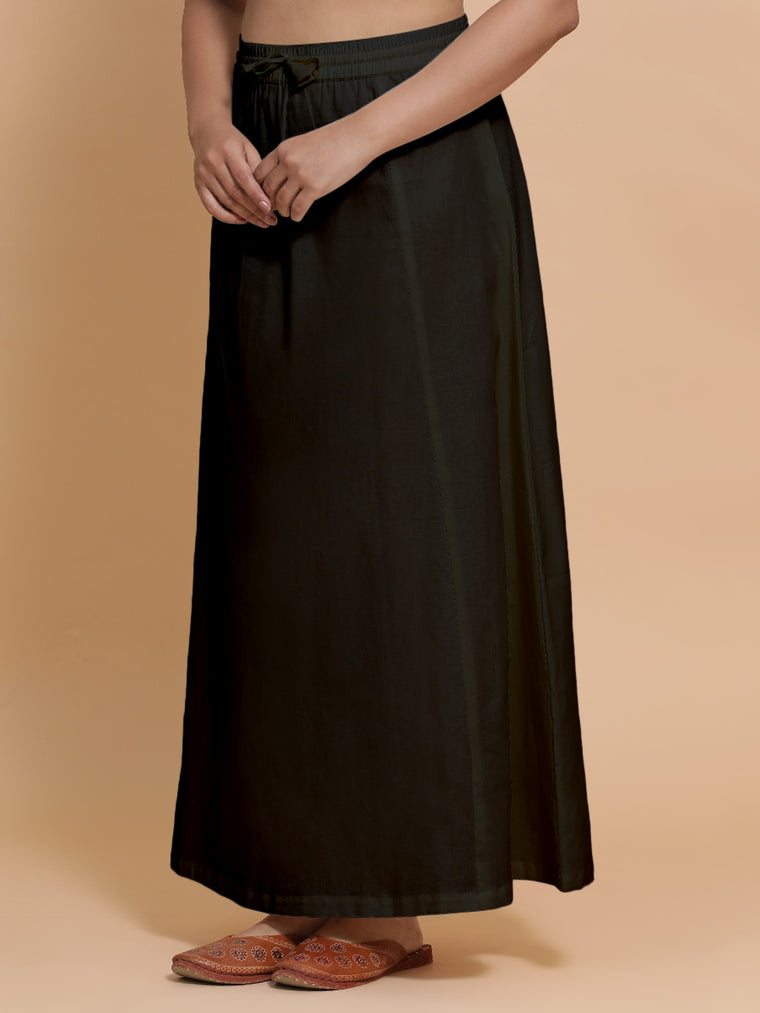 Petticoat/Underskirt for Sarees in Ebony Black Linen, in Black 70% Cotton 30% Linen, made for daily & work.