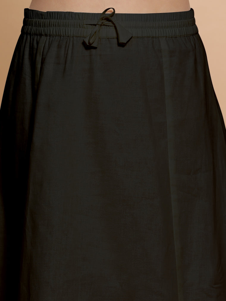 Petticoat/Underskirt for Sarees in Ebony Black Linen, in Black 70% Cotton 30% Linen, made for daily & work (view 3).