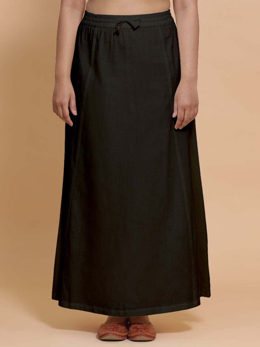 Petticoat/Underskirt for Sarees in Ebony Black Linen, in Black 70% Cotton 30% Linen, made for daily & work (view 4).