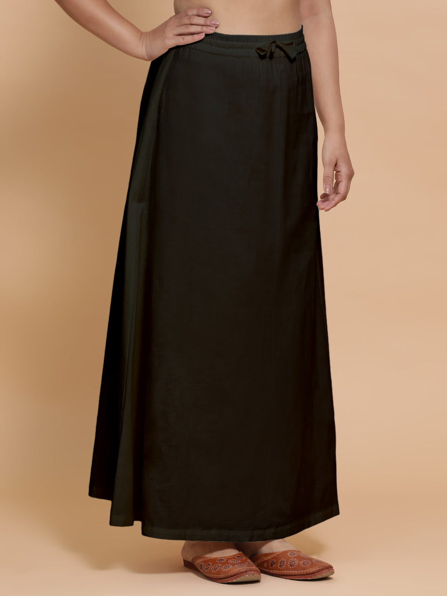 Petticoat/Underskirt for Sarees in Ebony Black Linen, in Black 70% Cotton 30% Linen, made for daily & work (view 6).