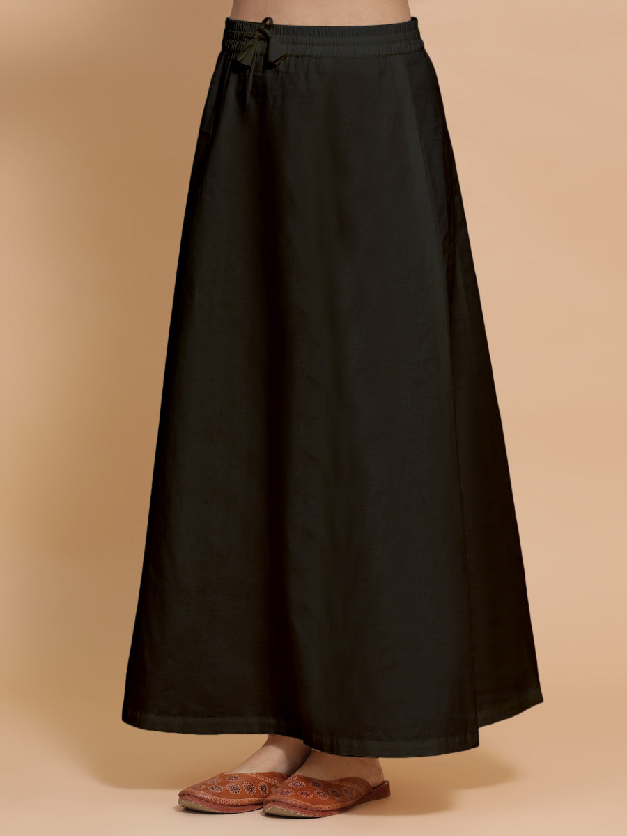 Petticoat/Underskirt for Sarees in Ebony Black Linen, in Black 70% Cotton 30% Linen, made for daily & work (view 7).
