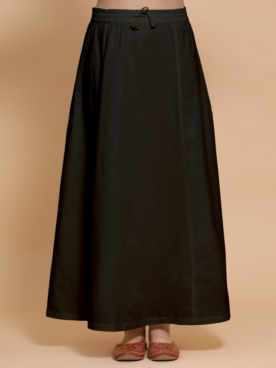 Petticoat/Underskirt for Sarees in Ebony Black Linen, in Black 70% Cotton 30% Linen, made for daily & work (view 8).