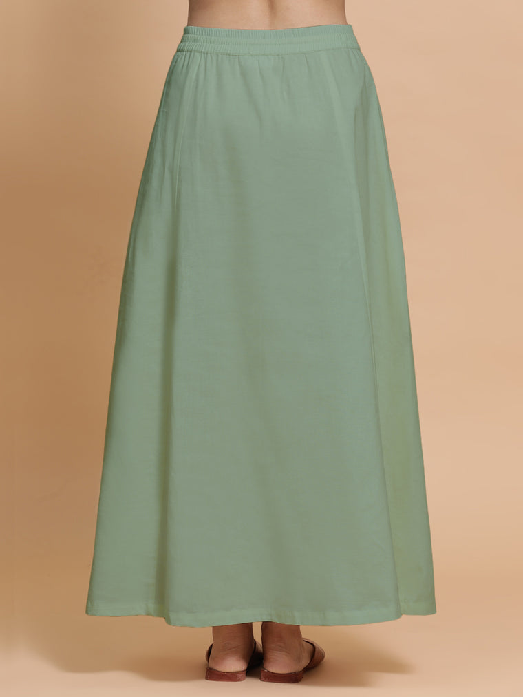 Petticoat/Underskirt for Sarees in Peppermint Green Linen, in Green 70% Cotton 30% Linen, made for daily & work (view 2).