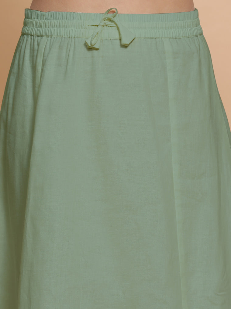 Petticoat/Underskirt for Sarees in Peppermint Green Linen, in Green 70% Cotton 30% Linen, made for daily & work (view 3).