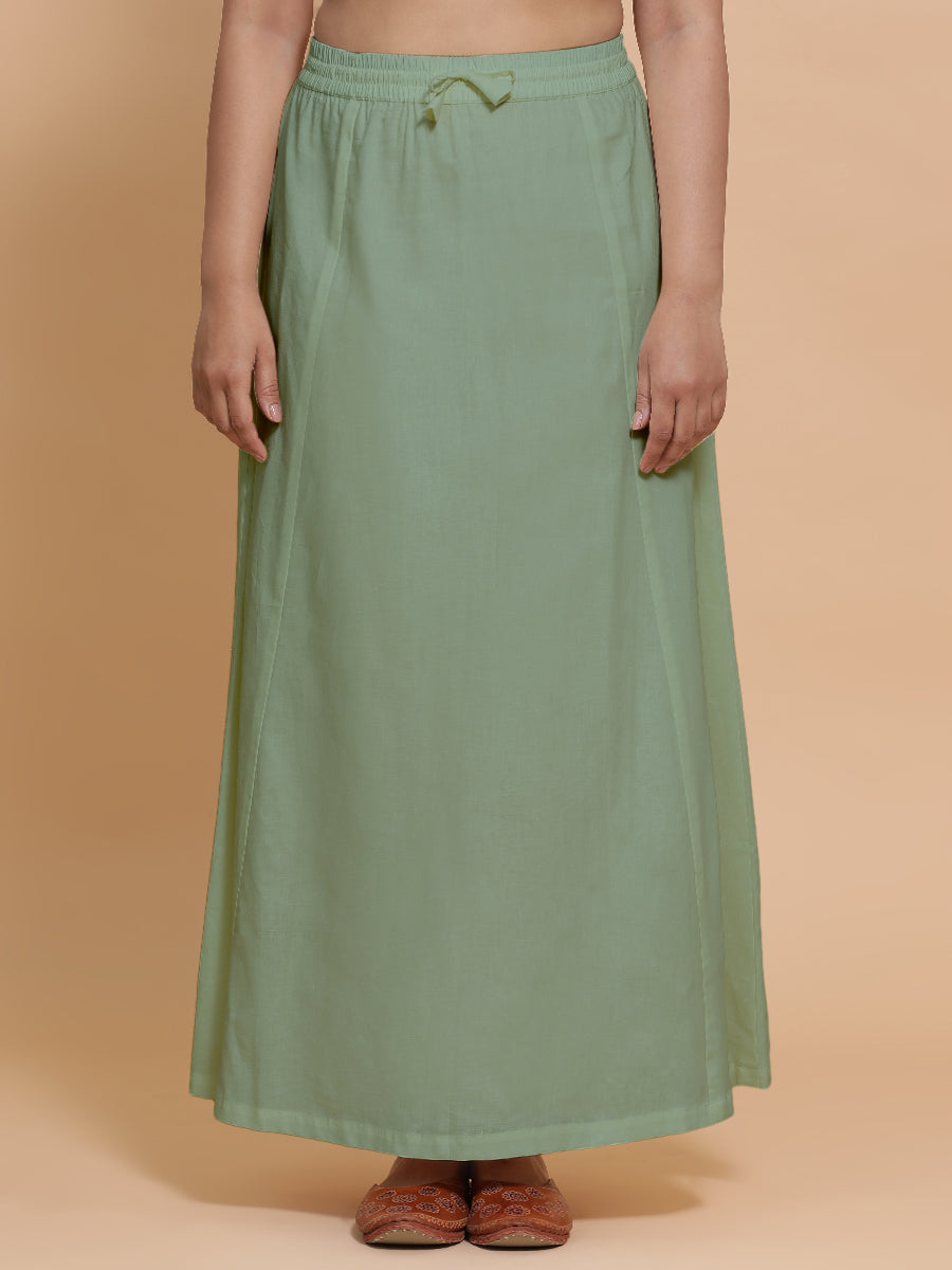Petticoat/Underskirt for Sarees in Peppermint Green Linen, in Green 70% Cotton 30% Linen, made for daily & work (view 4).