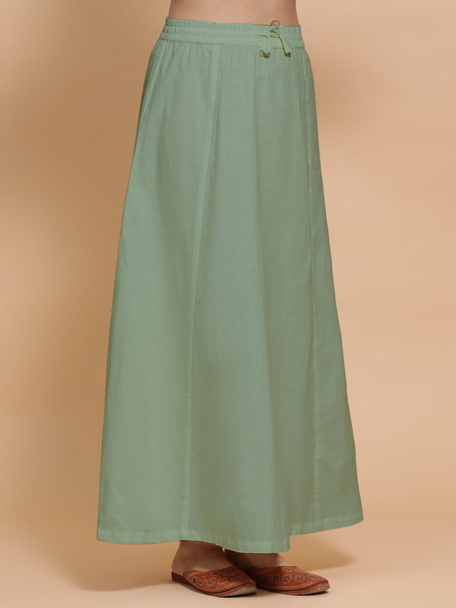 Petticoat/Underskirt for Sarees in Peppermint Green Linen, in Green 70% Cotton 30% Linen, made for daily & work (view 5).