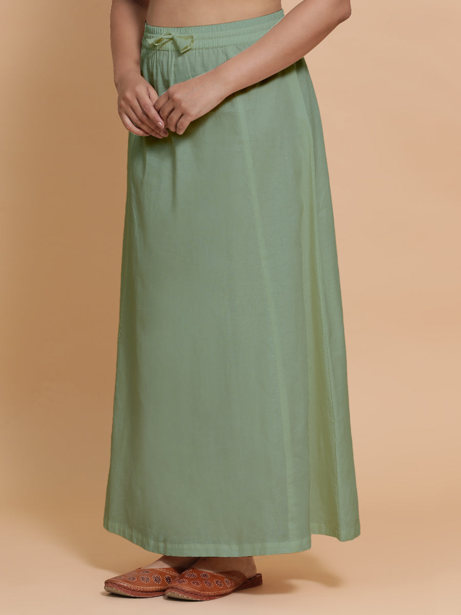 Petticoat/Underskirt for Sarees in Peppermint Green Linen, in Green 70% Cotton 30% Linen, made for daily & work (view 6).