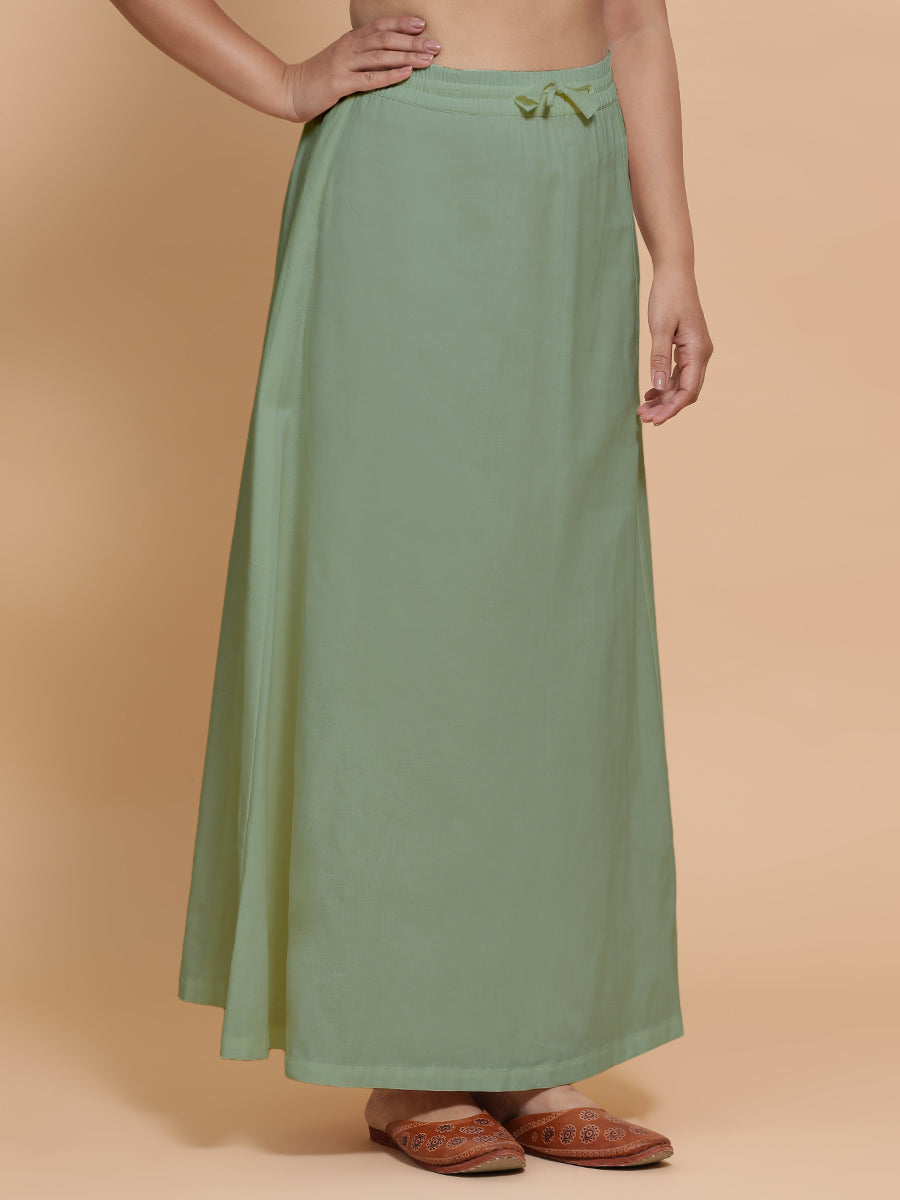 Petticoat/Underskirt for Sarees in Peppermint Green Linen, in Green 70% Cotton 30% Linen, made for daily & work (view 7).