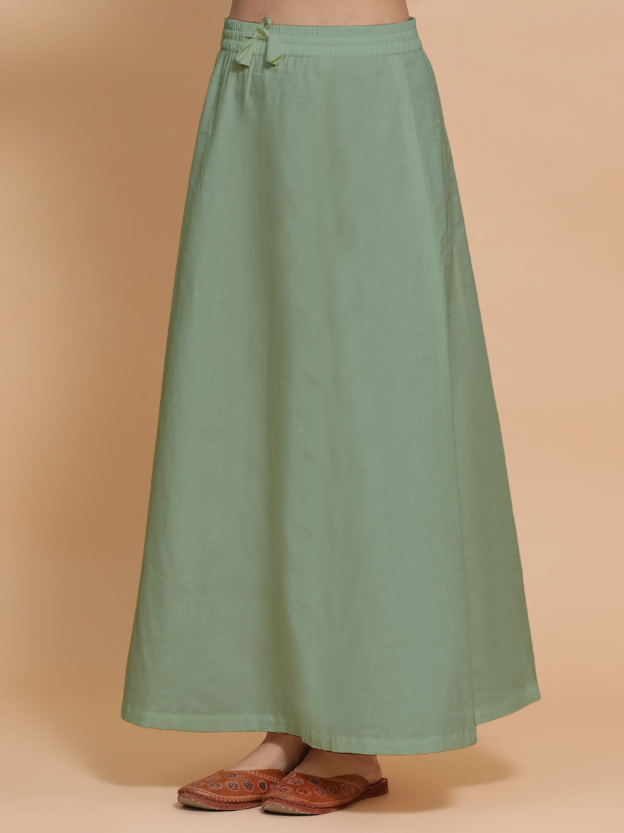 Petticoat/Underskirt for Sarees in Peppermint Green Linen, in Green 70% Cotton 30% Linen, made for daily & work (view 8).