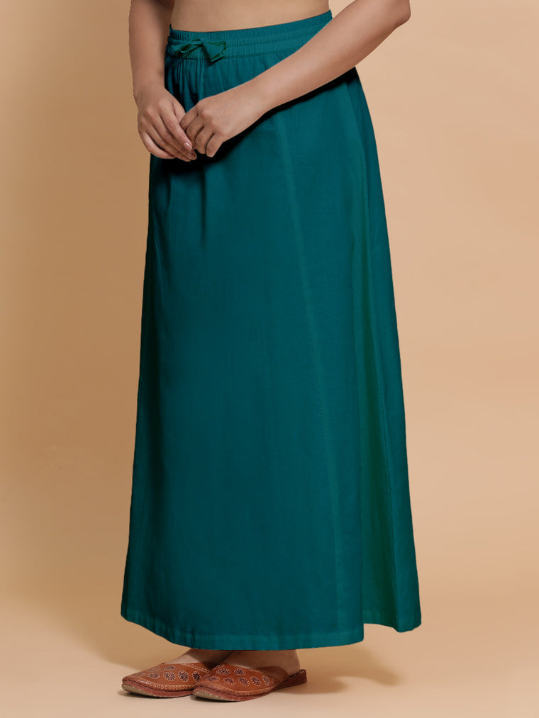 Petticoat/Underskirt for Sarees in Teal Blue Linen, in Blue 70% Cotton 30% Linen, made for daily & work.