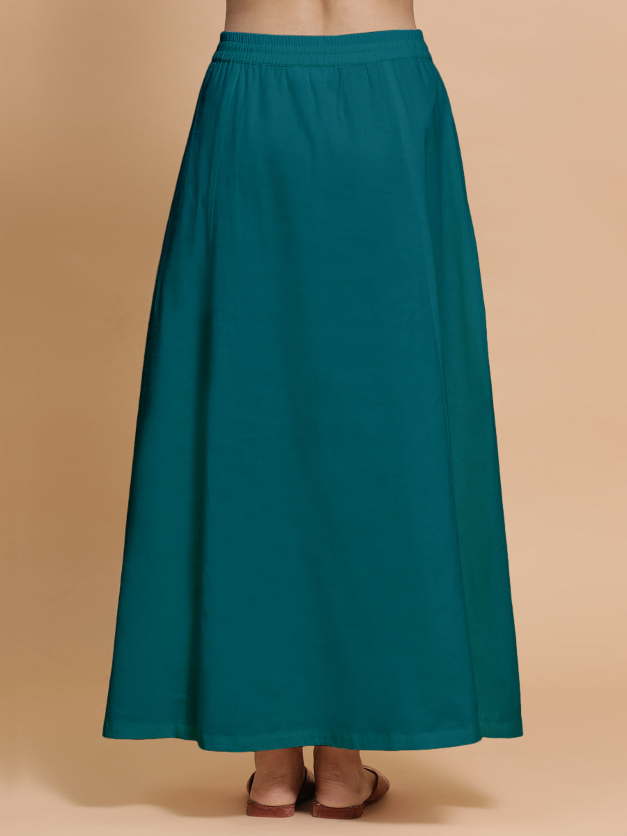 Petticoat/Underskirt for Sarees in Teal Blue Linen, in Blue 70% Cotton 30% Linen, made for daily & work (view 2).
