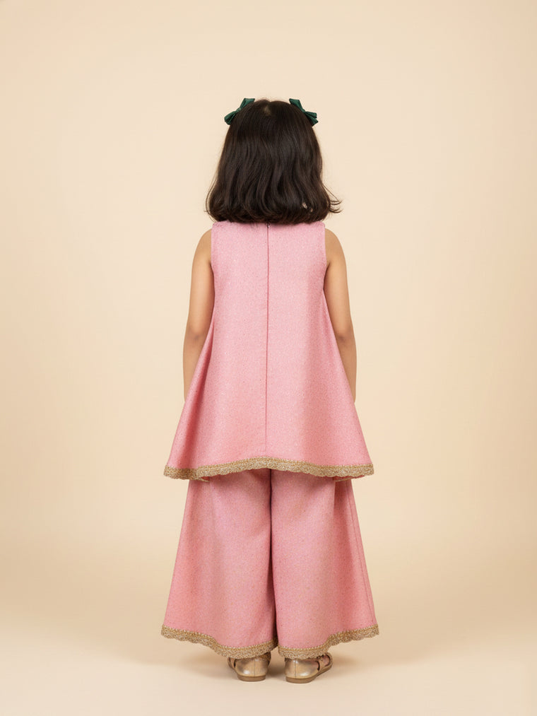 Kitty x Tyohaar Kidswear - Girls, in Chandheri, featuring sleeveless and jewel neckline, made for party & festive (view 2).