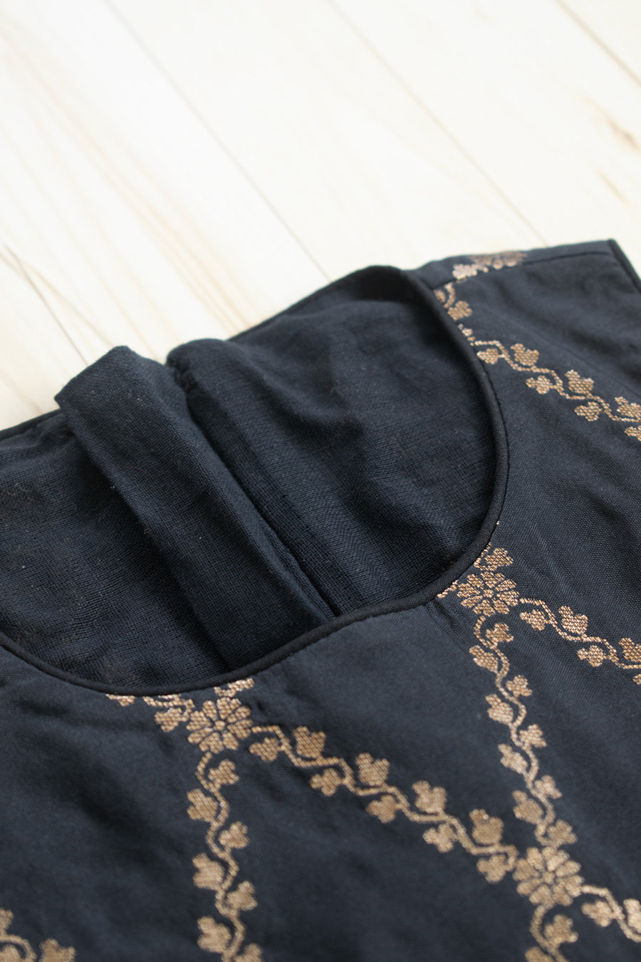 Poppy x Tyohaar Kidswear - Girls, in Black Viscose Silk Brocade, featuring sleeveless and jewel neckline (view 3).