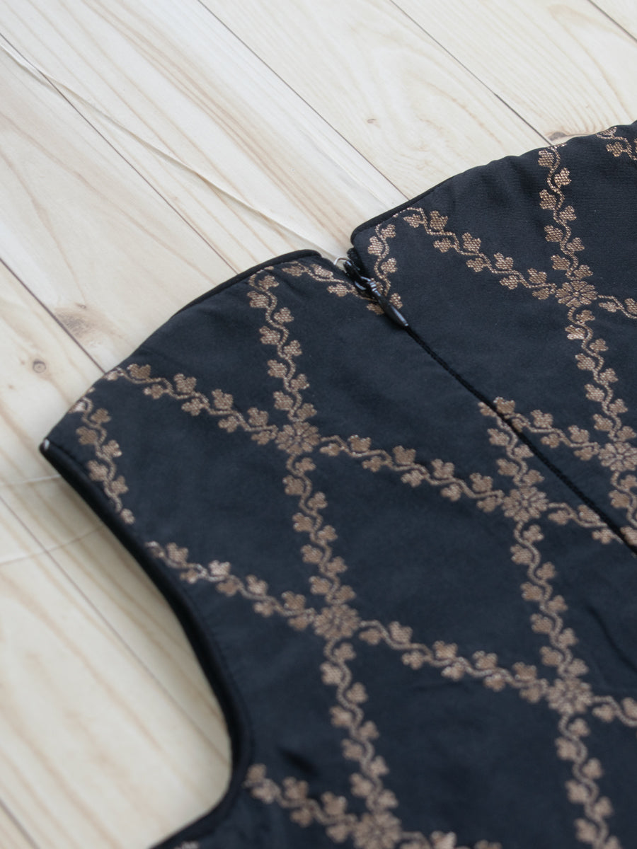 Poppy x Tyohaar Kidswear - Girls, in Black Viscose Silk Brocade, featuring sleeveless and jewel neckline (view 5).