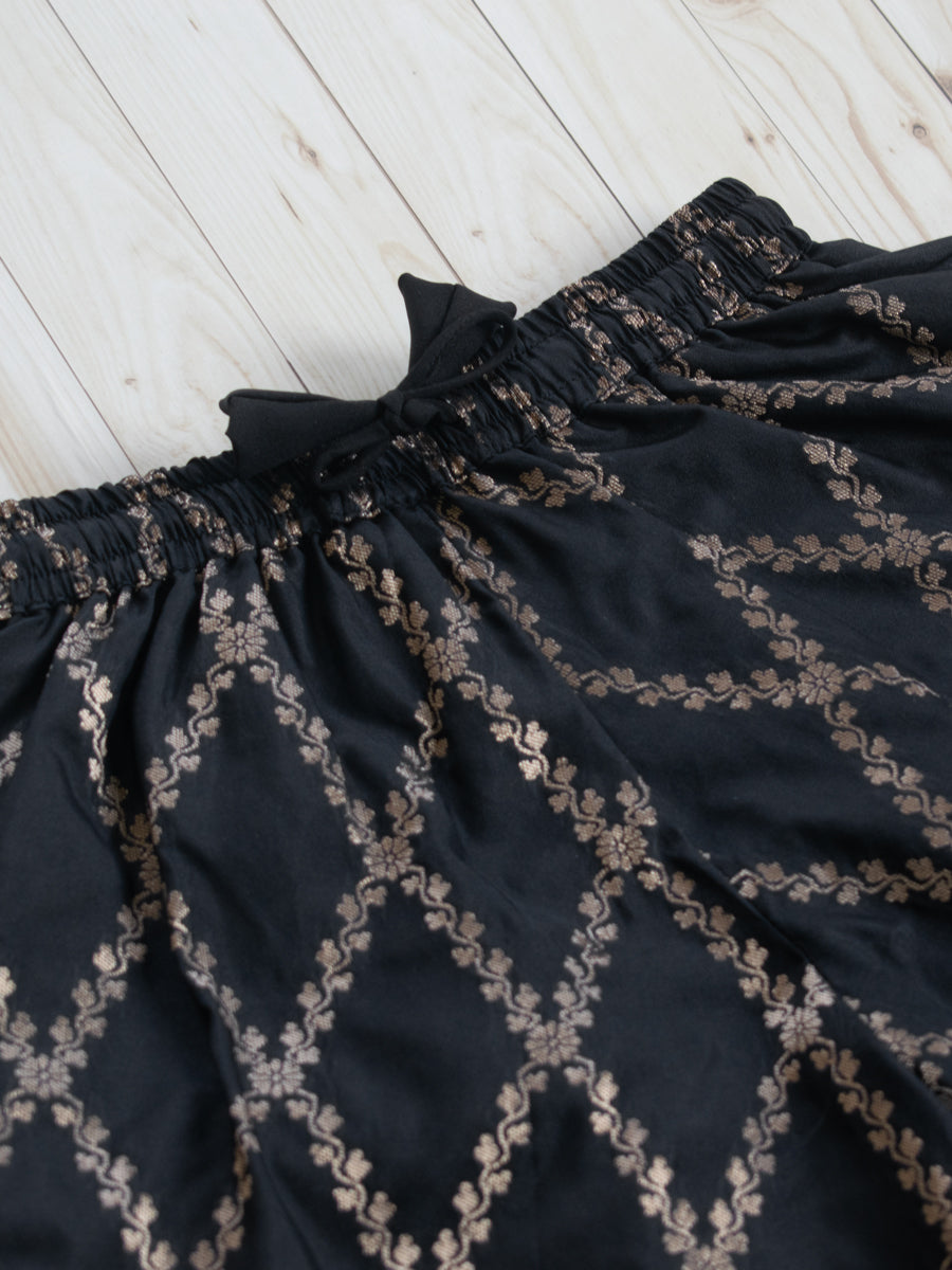 Poppy x Tyohaar Kidswear - Girls, in Black Viscose Silk Brocade, featuring sleeveless and jewel neckline (view 7).