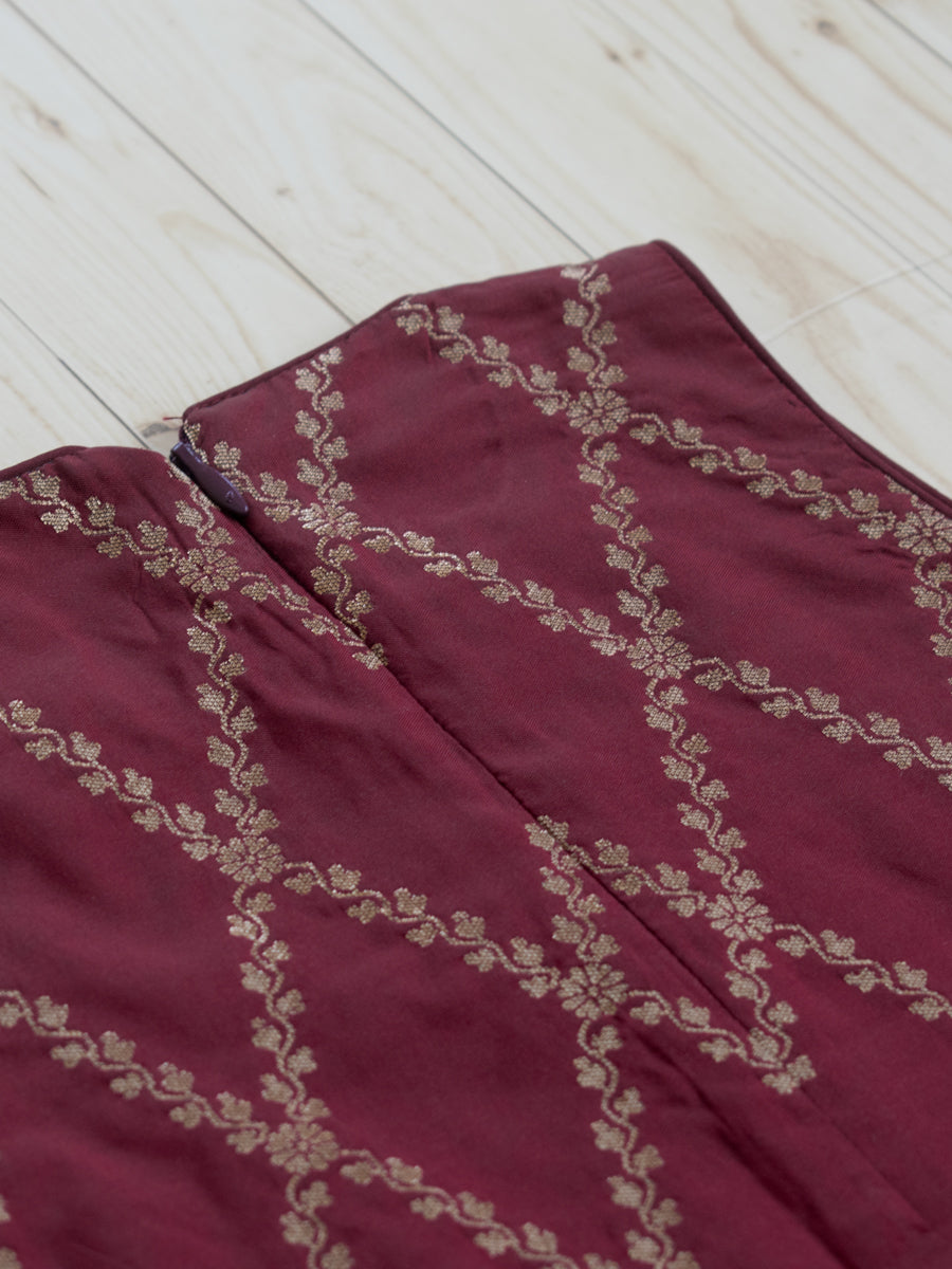 Poppy x Tyohaar Kidswear - Girls, in Maroon Viscose Silk Brocade, featuring sleeveless and jewel neckline (view 4).