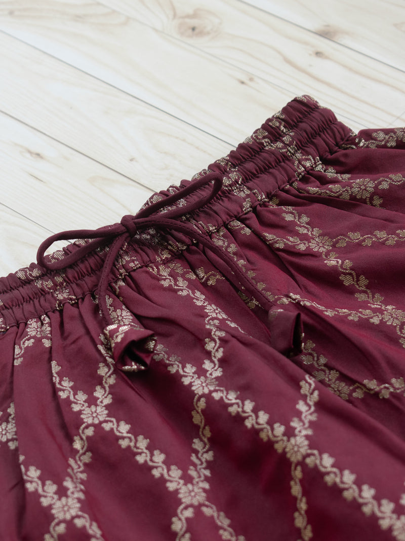 Poppy x Tyohaar Kidswear - Girls, in Maroon Viscose Silk Brocade, featuring sleeveless and jewel neckline (view 6).