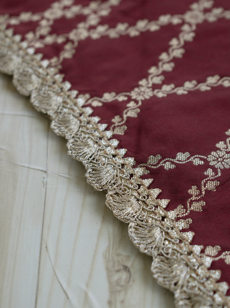 Poppy x Tyohaar Kidswear - Girls, in Maroon Viscose Silk Brocade, featuring sleeveless and jewel neckline (view 7).