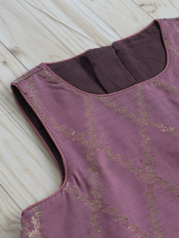 Poppy x Tyohaar Kidswear - Girls, in Pink Viscose Silk Brocade, featuring sleeveless and jewel neckline (view 3).