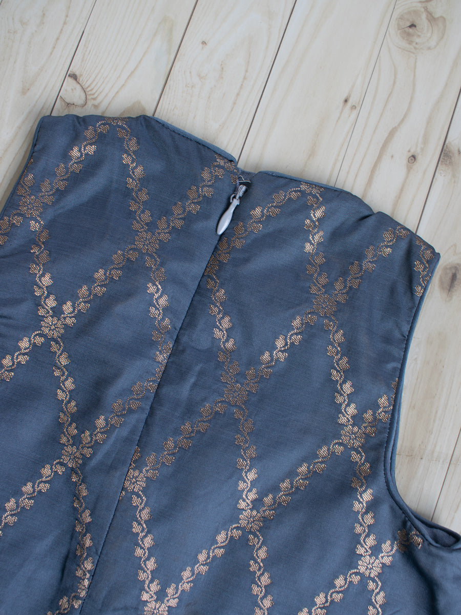 Poppy x Tyohaar Kidswear - Girls, in Grey Viscose Silk Brocade, featuring sleeveless and jewel neckline (view 4).
