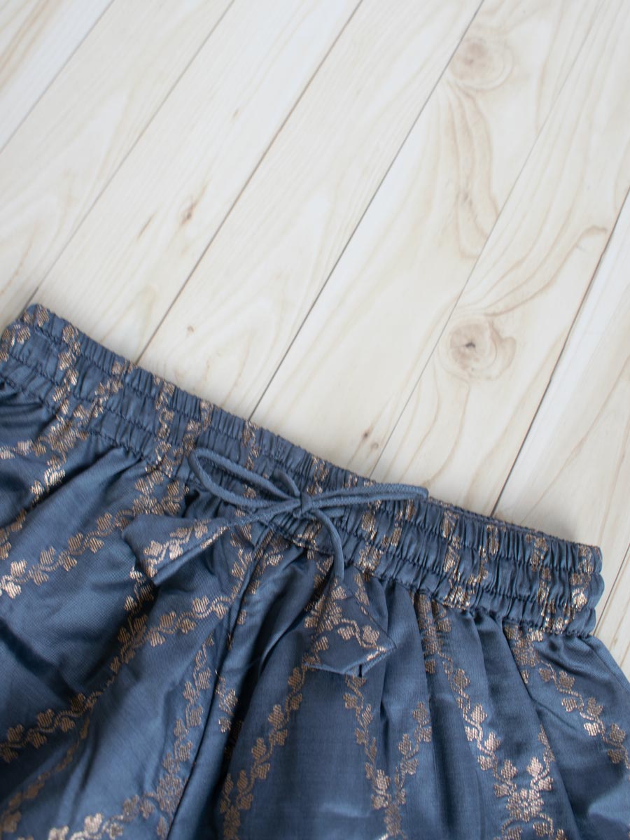 Poppy x Tyohaar Kidswear - Girls, in Grey Viscose Silk Brocade, featuring sleeveless and jewel neckline (view 6).