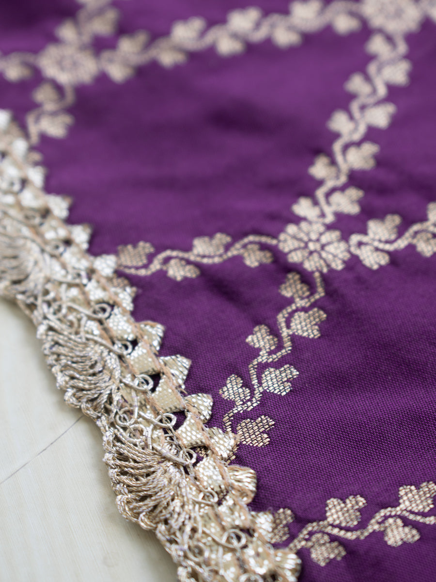 Poppy x Tyohaar Kidswear - Girls, in Purple Viscose Silk Brocade, featuring sleeveless and jewel neckline (view 7).