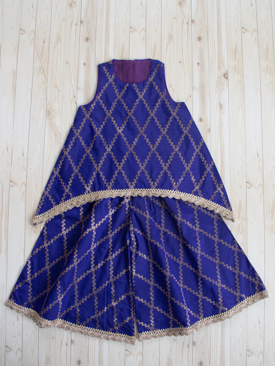 Poppy x Tyohaar Kidswear - Girls, in Purple Viscose Silk Brocade, featuring sleeveless and jewel neckline.