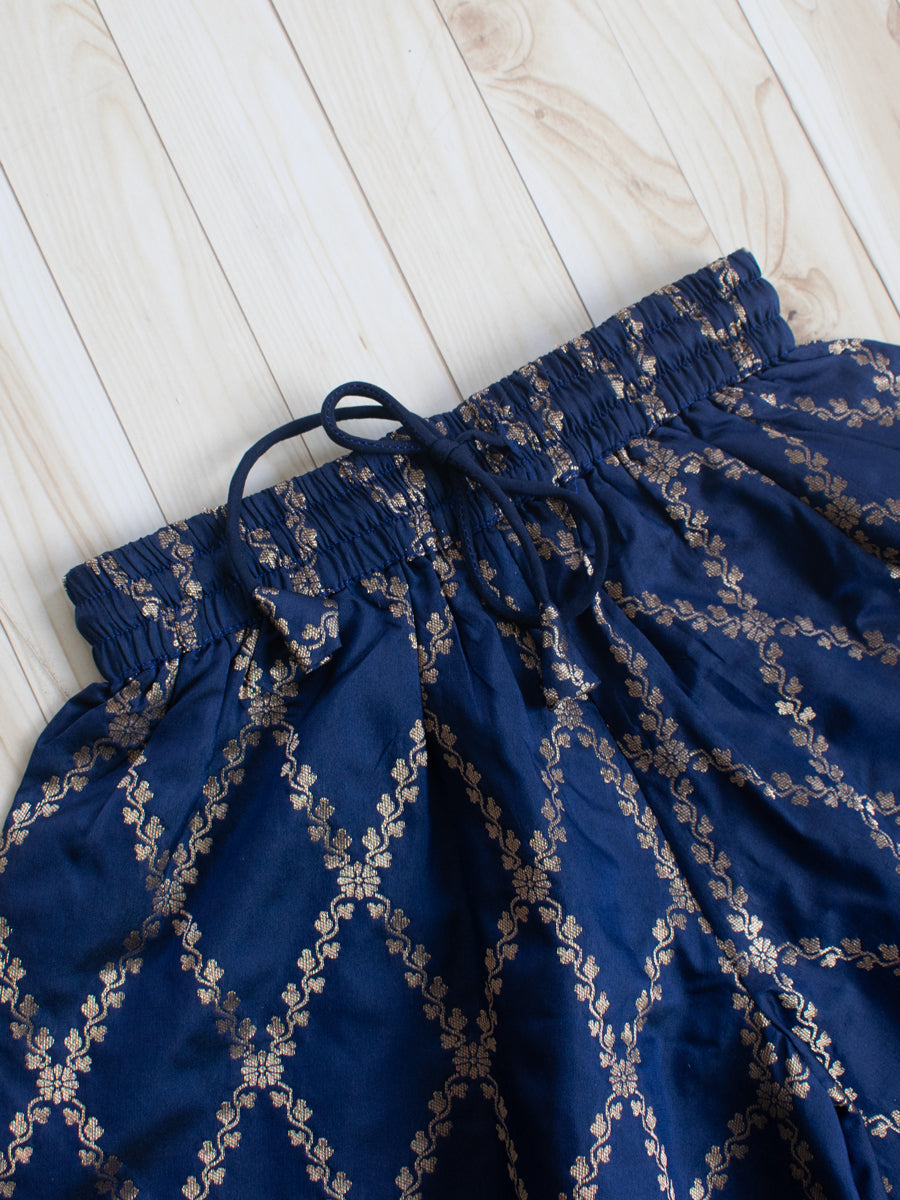 Poppy x Tyohaar Kidswear - Girls, in Blue Viscose Silk Brocade, featuring sleeveless and jewel neckline (view 6).