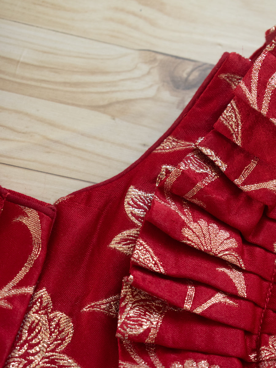 Bulbul x Tyohaar | Red Meenakari Ruffle Sleeve Pattu Pavadai