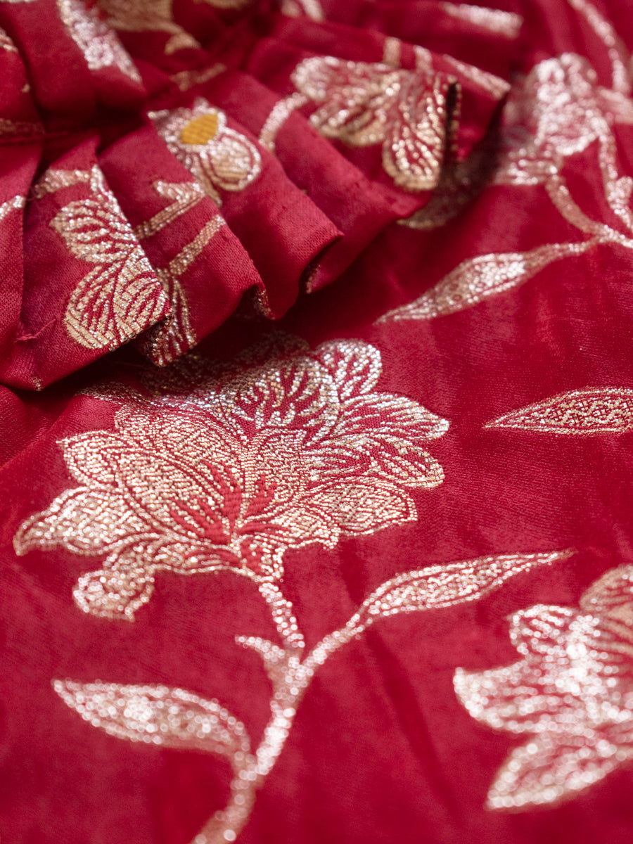 Bulbul x Tyohaar | Red Meenakari Ruffle Sleeve Pattu Pavadai