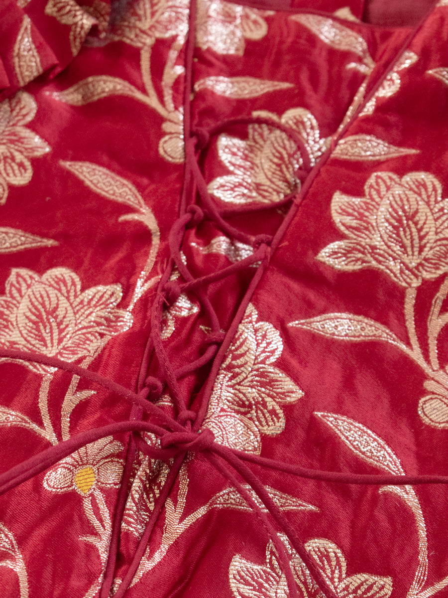 Bulbul x Tyohaar | Red Meenakari Ruffle Sleeve Pattu Pavadai