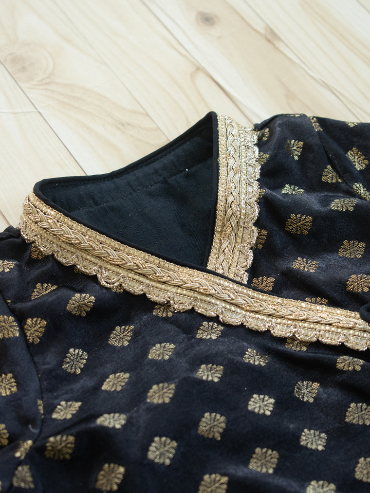 Chamki x Tyohaar | Black Butta Satin Viscose Angrakha-Sharara Set