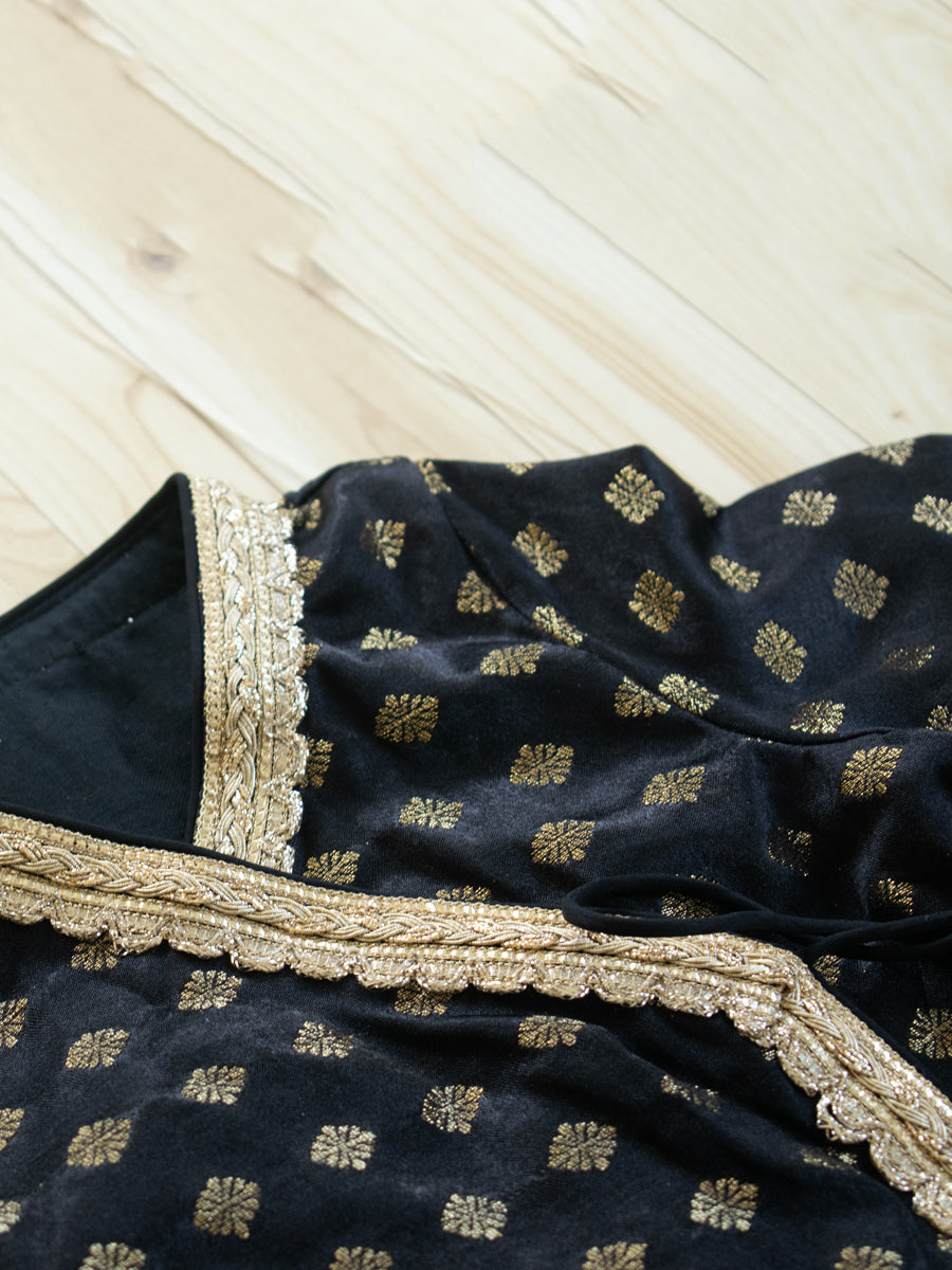 Chamki x Tyohaar | Black Butta Satin Viscose Angrakha-Sharara Set