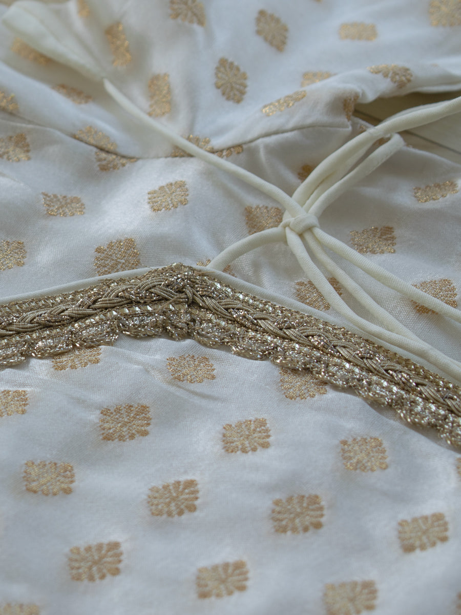 Chamki x Tyohaar | White Butta Satin Viscose Angrakha-Sharara Set