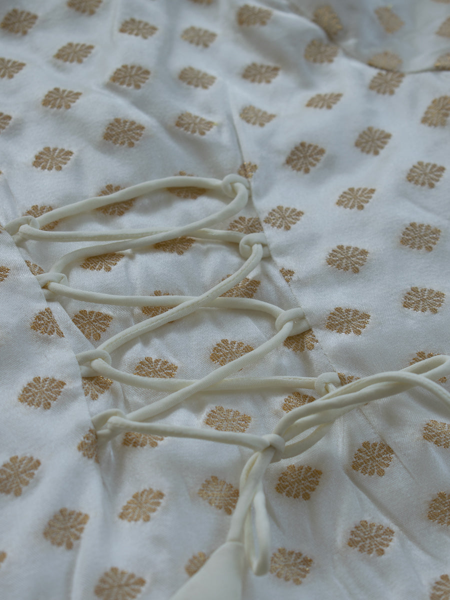Chamki x Tyohaar | White Butta Satin Viscose Angrakha-Sharara Set