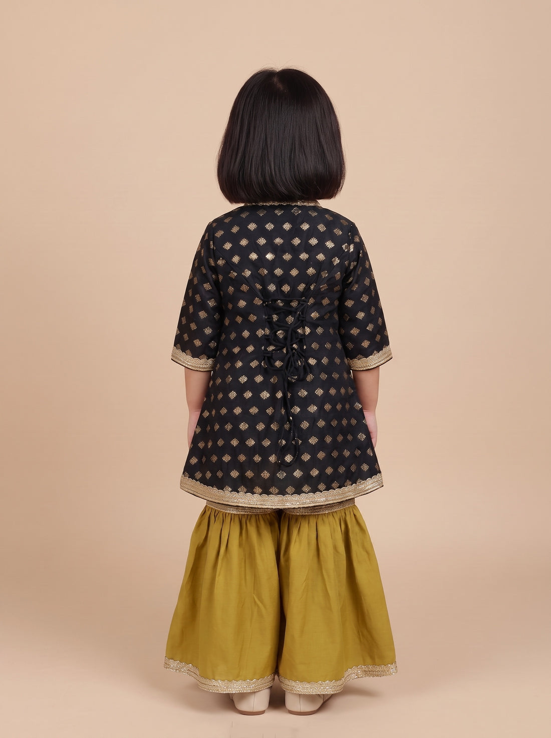 Chamki x Tyohaar | Black Butta Satin Viscose Angrakha-Sharara Set