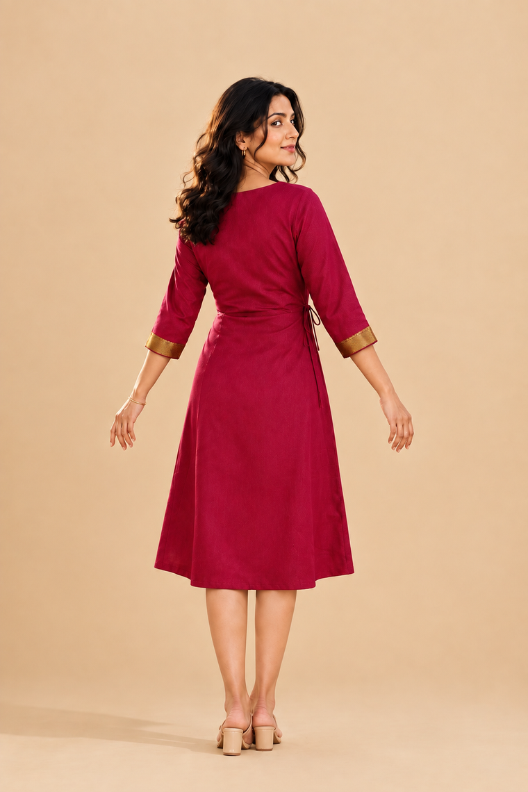 Mandira | Wrap Chilli Red Mangalgiri Cotton BreezeFit™ Dress