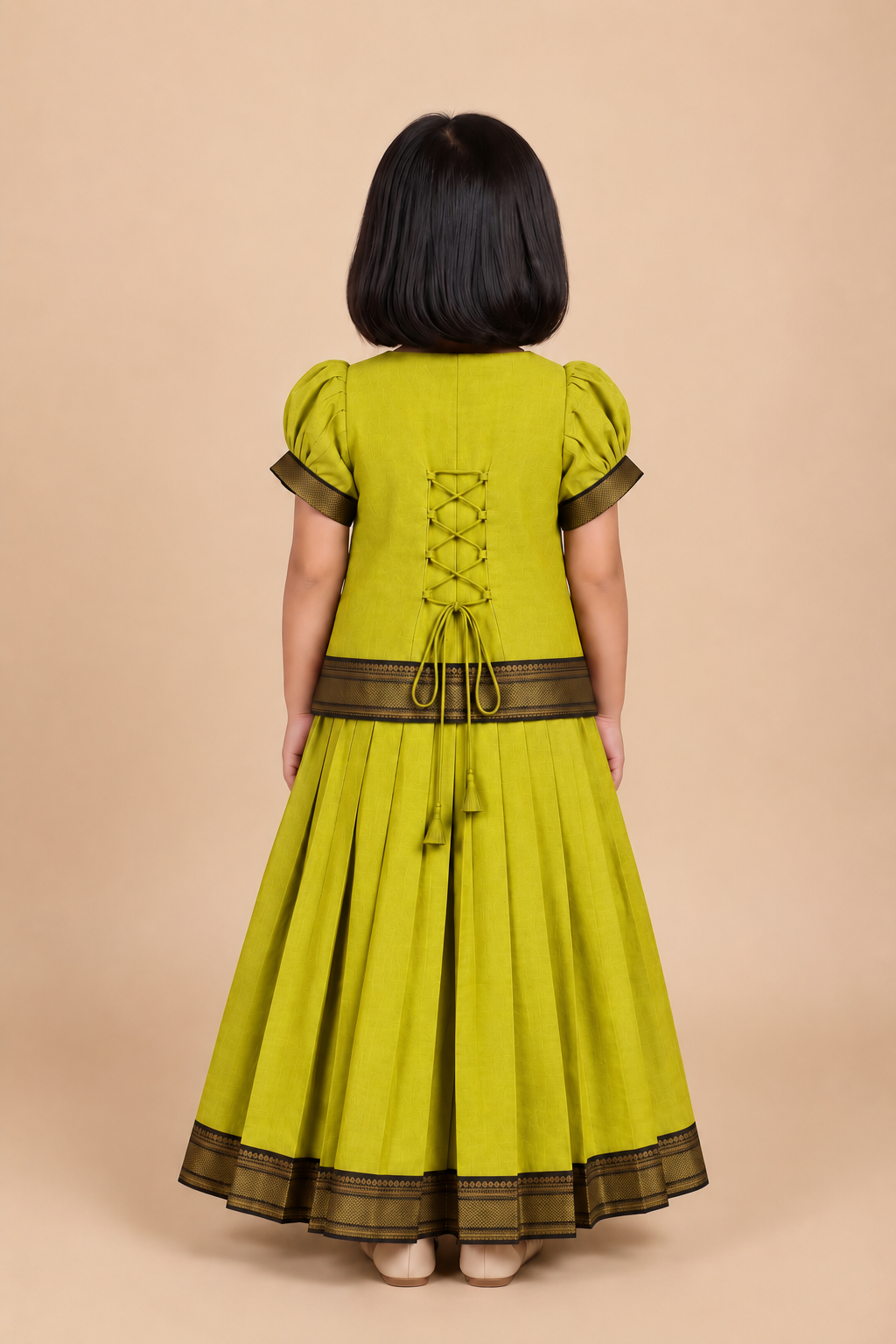 Kani x Tyohaar | Lemon Green Mangalgiri Cotton Pattu Pavadai