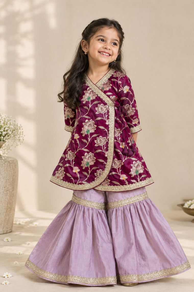 Jugnu x Tyohaar | Violet Meenakari Angrakha-Sharara Set