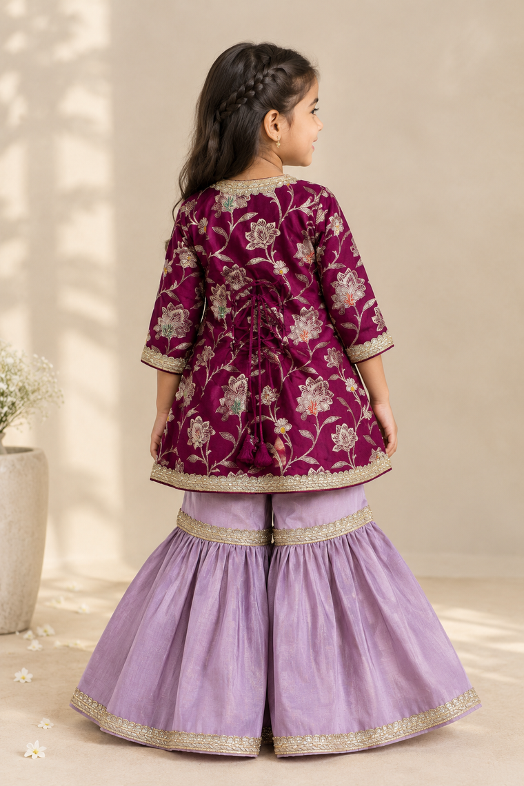 Jugnu x Tyohaar | Violet Meenakari Angrakha-Sharara Set