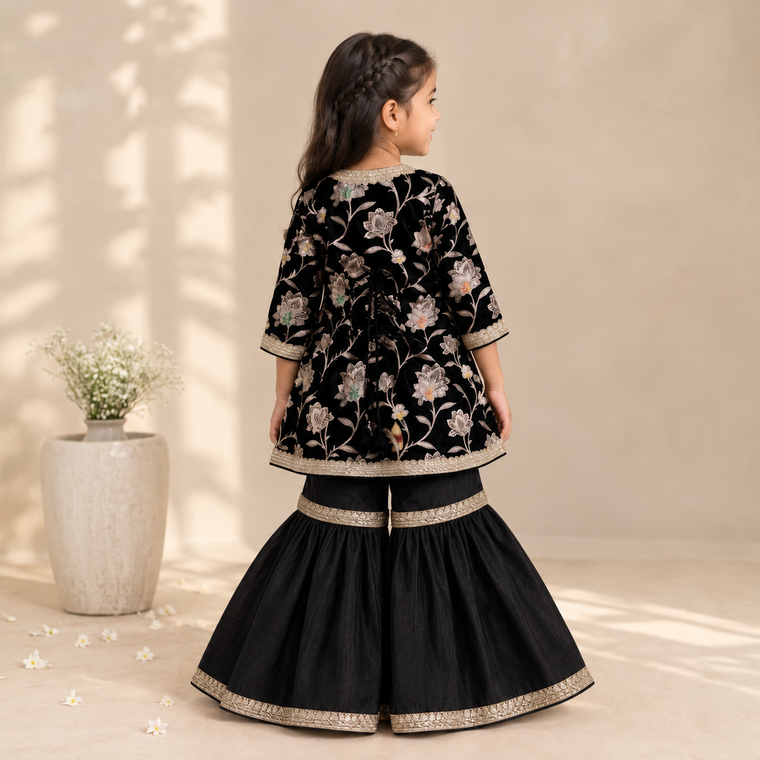 Jugnu x Tyohaar | Black Meenakari Angrakha-Sharara Set