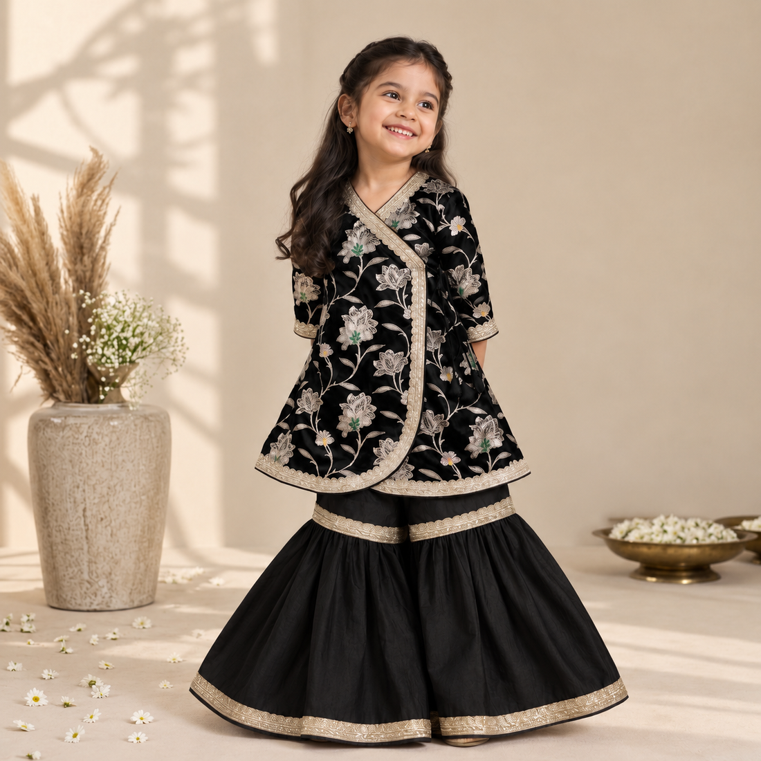 Jugnu x Tyohaar | Black Meenakari Angrakha-Sharara Set