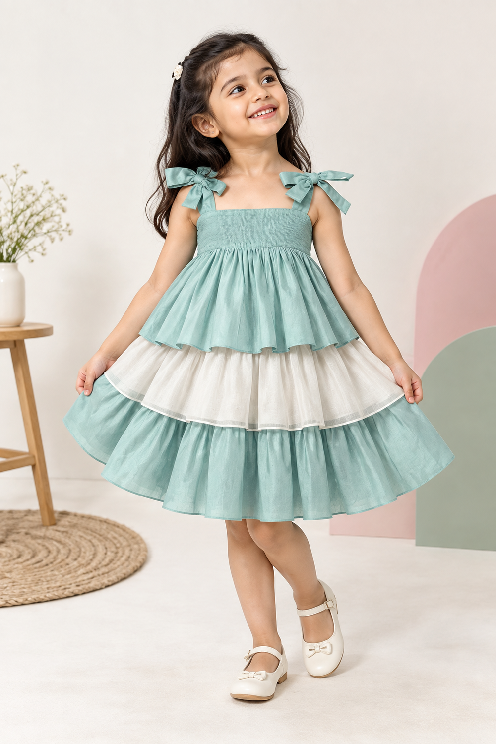 Evie x Tyohaar | Tiered Skirt & Top Set in Powder Blue Chanderi