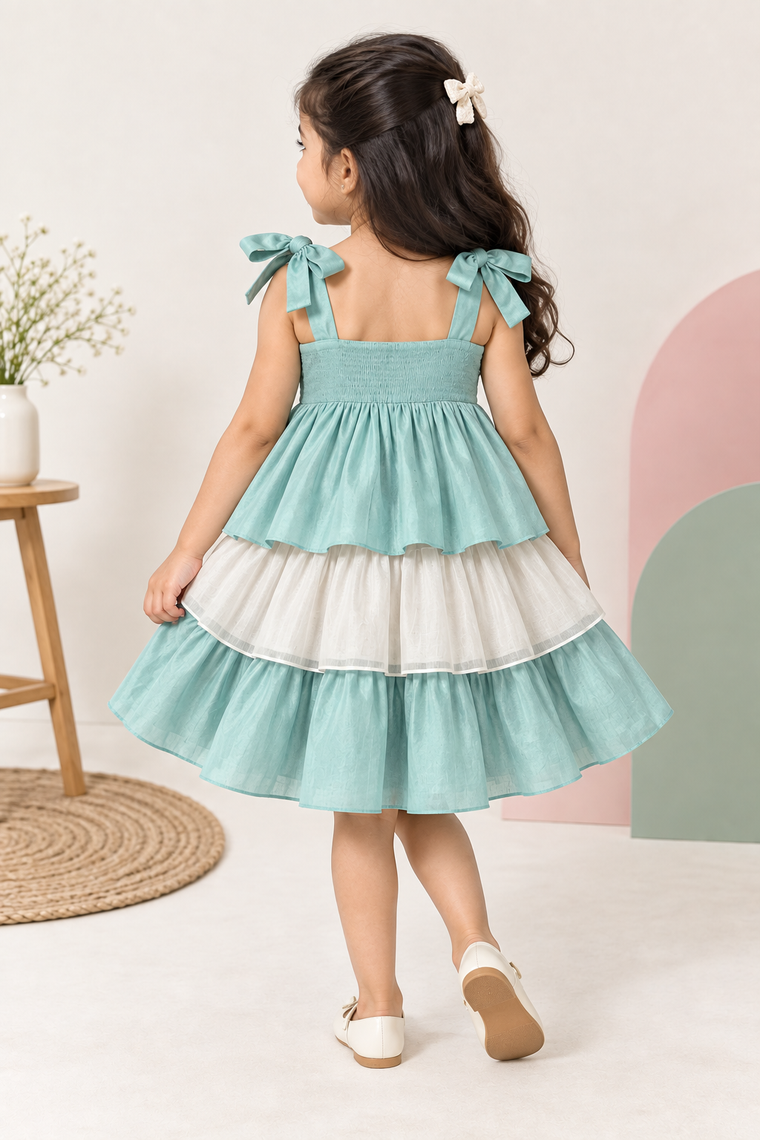 Evie x Tyohaar | Tiered Skirt & Top Set in Powder Blue Chanderi