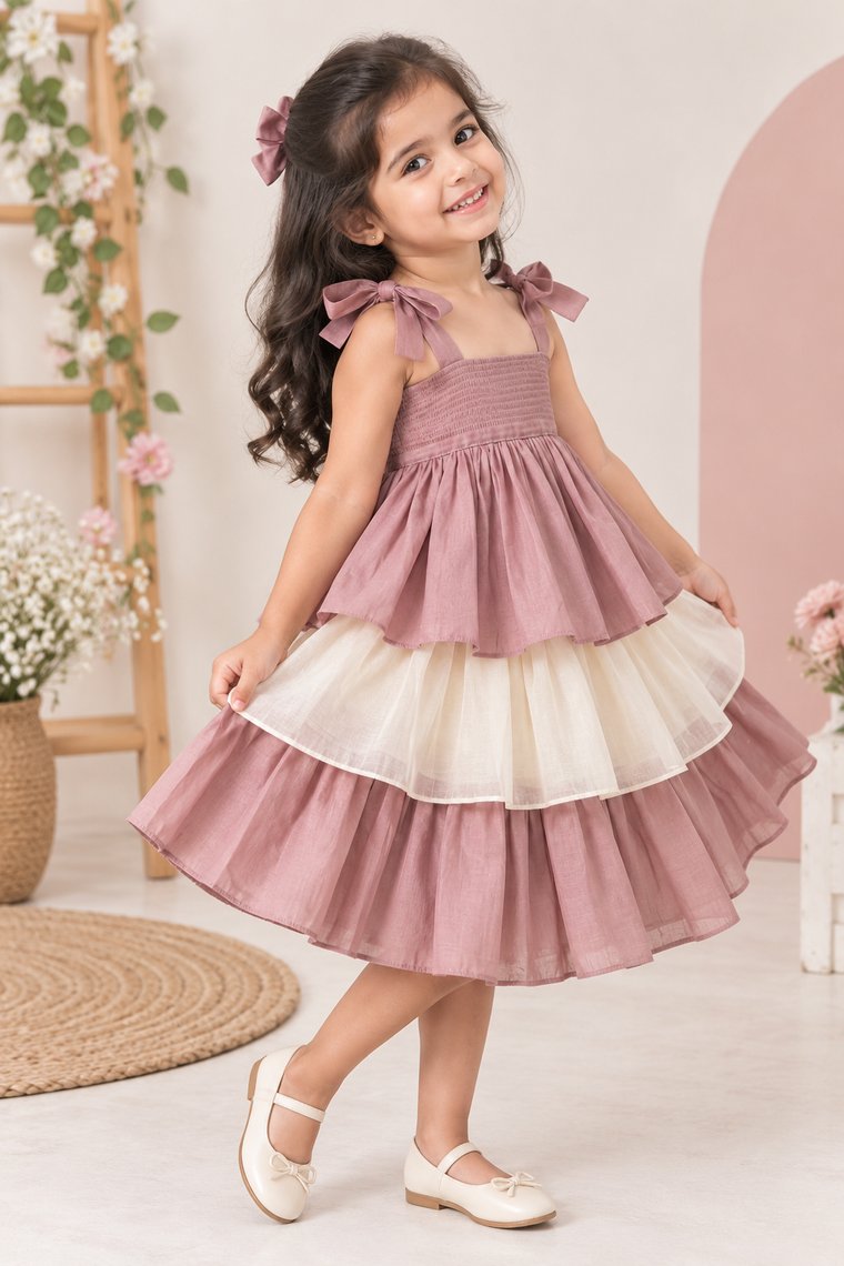 Evie x Tyohaar | Tiered Skirt & Top Set in Lavender Chanderi