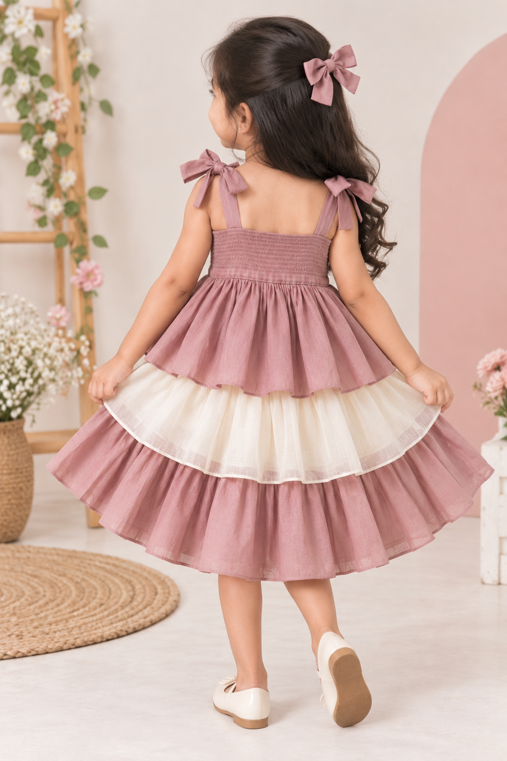 Evie x Tyohaar | Tiered Skirt & Top Set in Lavender Chanderi