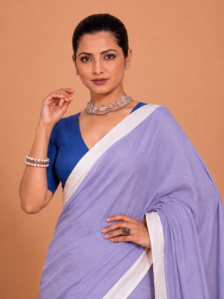 Kaamya | Saree Pastel Purple Mul Cotton DrapeFit™ Saree